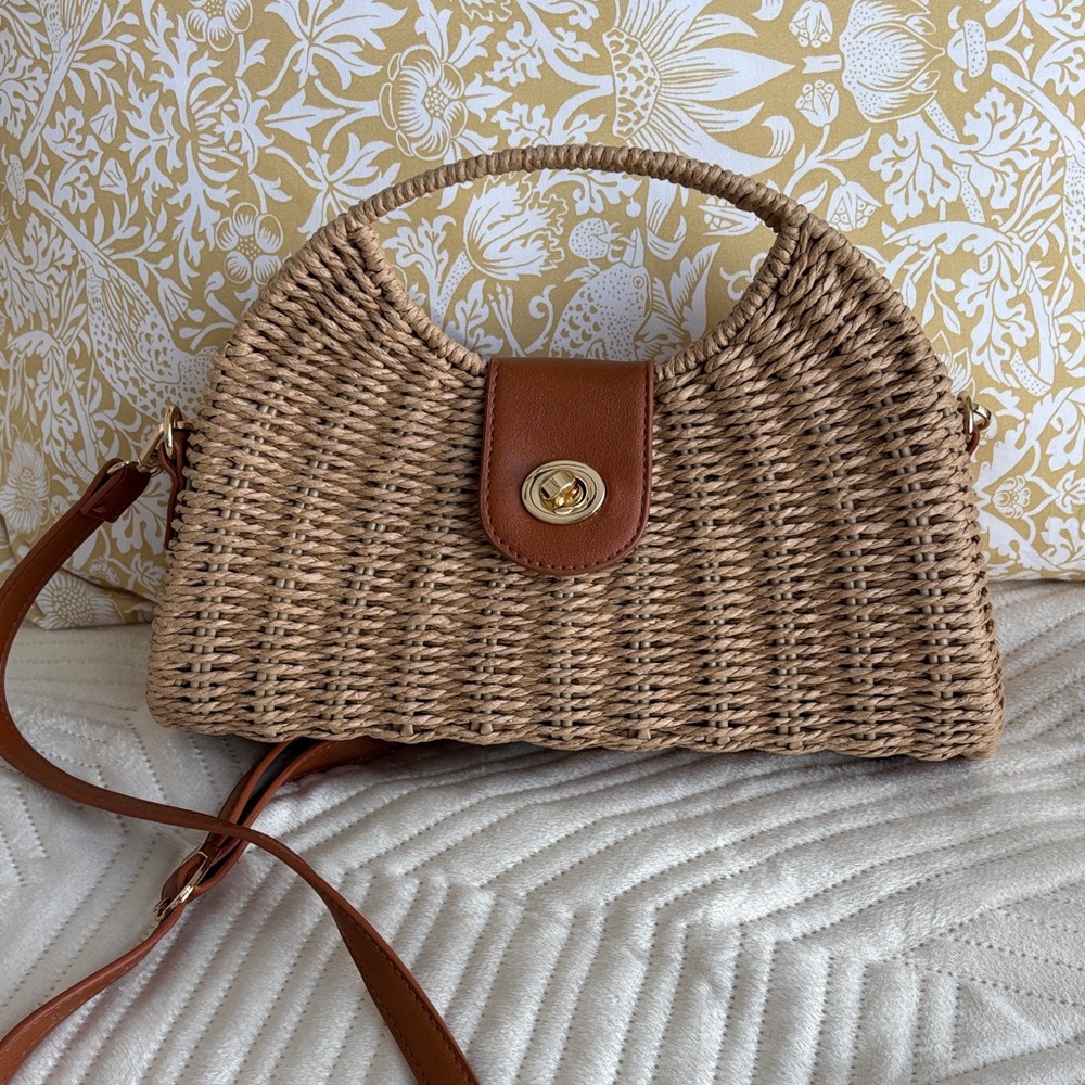 Straw Tan Woven Crossbody Bag